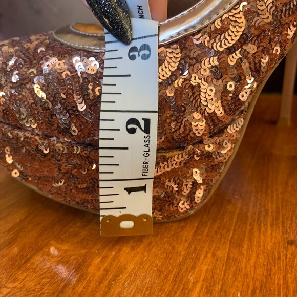 Baby Phat Rose Gold Sequin Round Toe Stiletto Platform Pumps - Picture 7 of 11